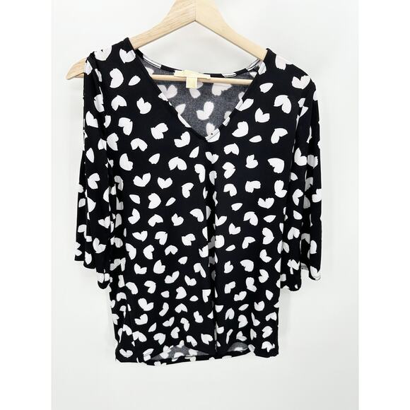 Michael Michael Kors Black White Printed Cold Shoulder Top Women's Size Medium M - Picture 1 of 8